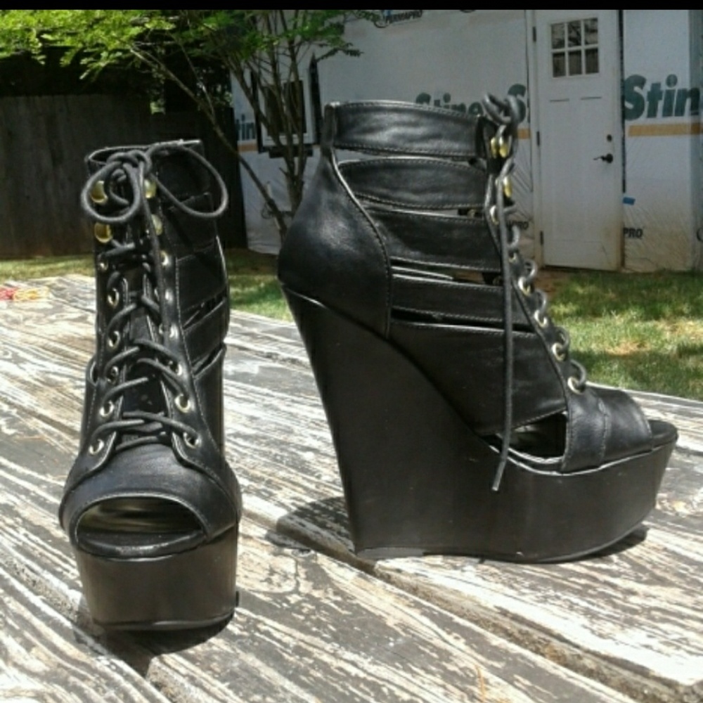 Dollhouse Platform Peeptoe Wedge Bootie